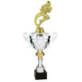 Cup Trophy, Silver with Figure & Marble Base - 15" Tall